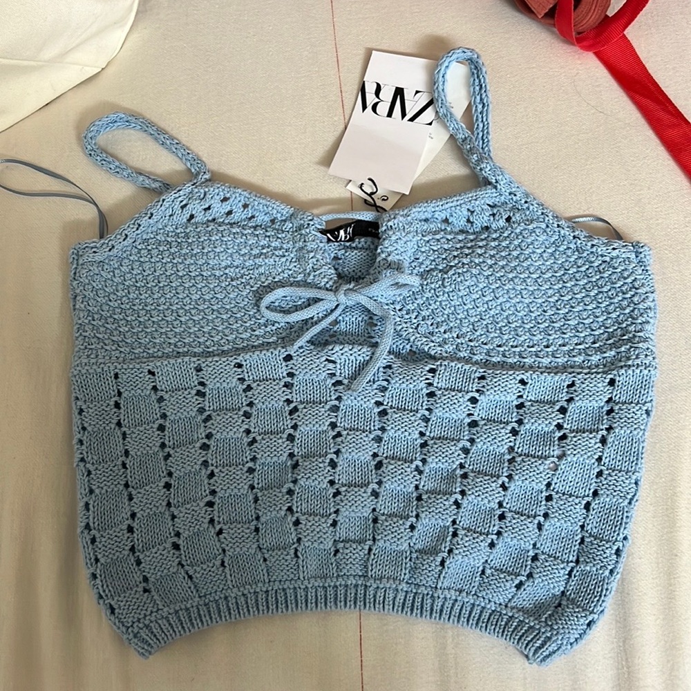 blue knitted zara top